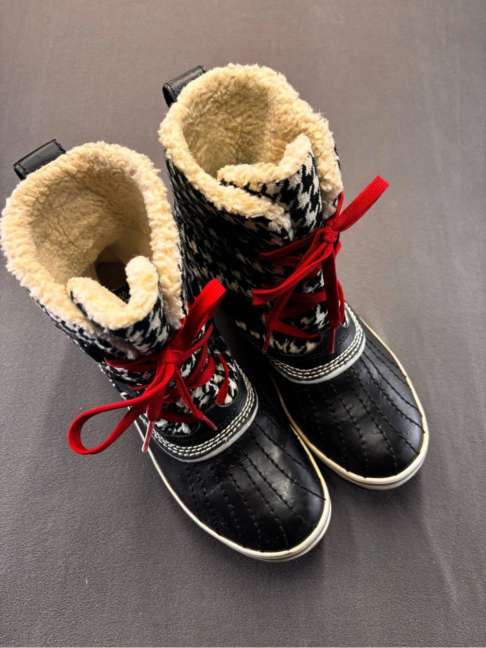 Sorel Tivoli Houndstooth Waterproof Fleece Winter Snow Duck Boots
